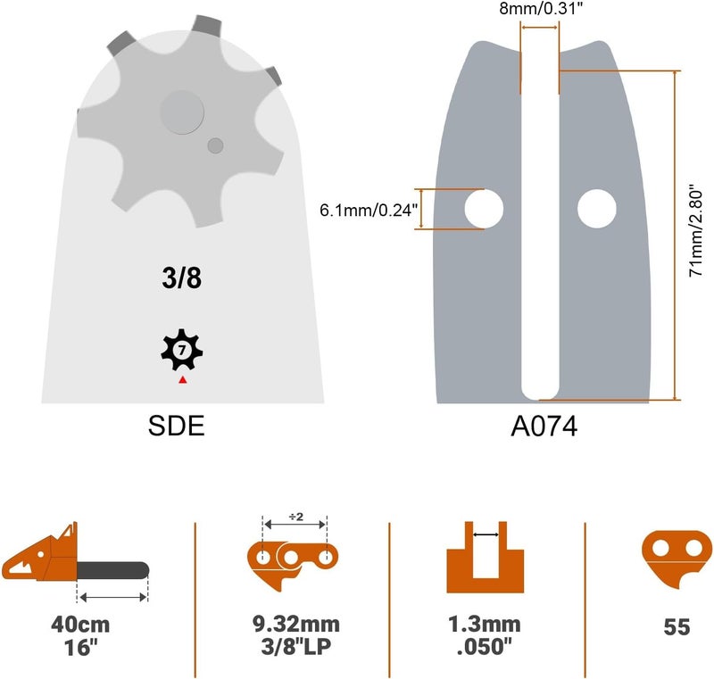Savior 16 Inch Chainsaw Bar and S55 Chain Combo, 3/8" LP Pitch .050" Gauge 55 Drive Links for Stihl MS170 MS180C, Replacement Chain Saw Bar 105668 160SDEA074(Chain*2+Bar*1) - Image 3